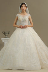 Cap Sleeves Lace Ball Gown Wedding Scoop Neck-27dress