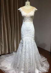 Cap Sleeves Lace Mermaid Long Wedding Dress-27dress