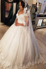 Cap Sleeves Lace Wedding Dress Ball Gown V-Neck-27dress