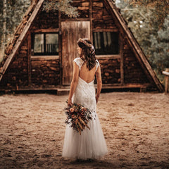 Cap Sleeves Lace Wedding Dress Mermaid Boho Bridal Wear-27dress