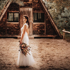 Cap Sleeves Lace Wedding Dress Mermaid Boho Bridal Wear-27dress