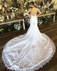 Cap Sleeves Lace Wedding Dress Mermaid With Appliques Online-27dress