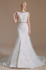 Cap Sleeves Mermaid Lace Wedding Dress Long Online-27dress