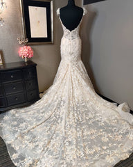 Cap Sleeves Mermaid Wedding Dress Lace Applqiues Online-27dress