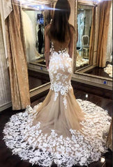 Cap Sleeves Mermaid Wedding Dress Open Back With Appliques-27dress