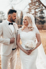 Cap Sleeves Sequins Wedding Dress Mermaid Long-27dress