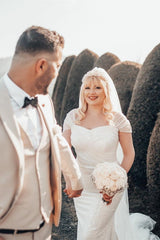 Cap Sleeves Sequins Wedding Dress Mermaid Long-27dress