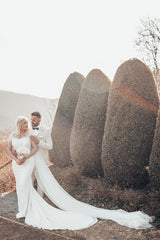 Cap Sleeves Sequins Wedding Dress Mermaid Long-27dress