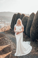 Cap Sleeves Sequins Wedding Dress Mermaid Long-27dress