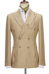 Champagne Peaked Lapel Double Breasted Chic Men Suits