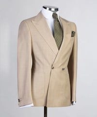 Champagne Peaked Lapel Double Breasted Fashion Prom Men Suits