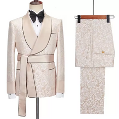 Champagne Shawl Lapel Jacquard Wedding Suits