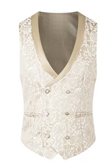 Champagne Shawl Lapel Three Pieces Jacquard Prom Suits