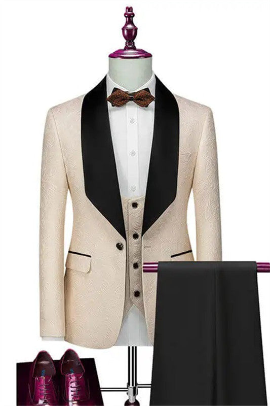 Champagne Shawl Lapel Three Pieces Men Suits For Wedding