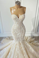 Champagne Sweetheart Wedding Dress Mermaid Lace Online-27dress