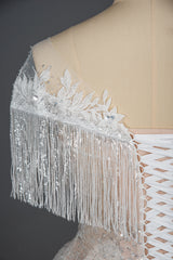 Champagne Tassels Wedding Dress Ball Gown With Beads-27dress