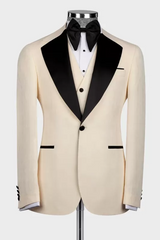 Champagne Three Pieces Prom Suits With Black Lapel