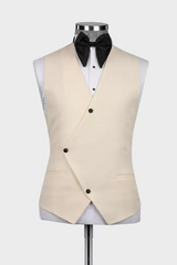 Champagne Three Pieces Prom Suits With Black Lapel