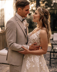 Champagne Tulle Wedding Dress Sleeveless Open Back-27dress