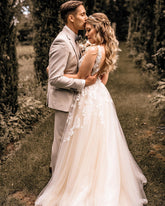 Champagne Tulle Wedding Dress Sleeveless Open Back-27dress