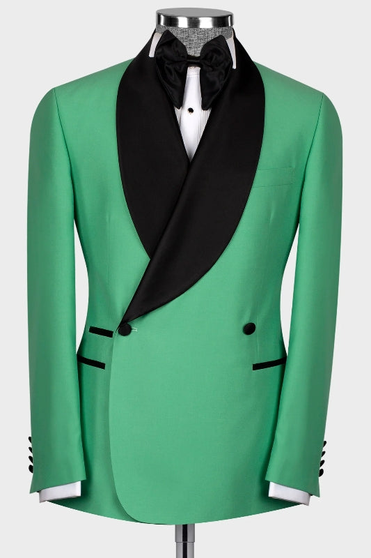 Charming Shawl Lapel Double Breasted Green Prom Suits