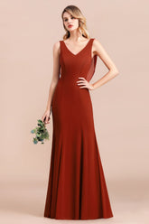 Charming Mermaid V-Neck Drapped Back Bridesmaid Dress Online-27dress