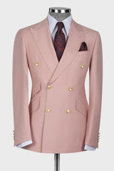Charming Nude Peaked Lapel Double Breasted Pink Prom Suits