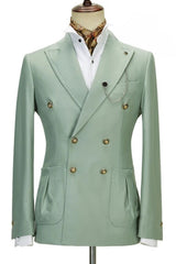 Charming Sage Peaked Lapel Double Breasted Prom Suits