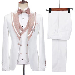 Charming Peaked Lapel Three Pieces White Prom Suits