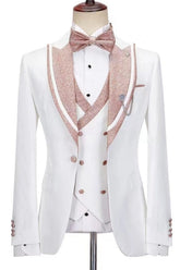Charming Peaked Lapel Three Pieces White Prom Suits