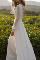 Cheap Long Sleeves Crew Neck A-line Wedding Dress From 27dress