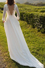 Cheap Long Sleeves Crew Neck A-line Wedding Dress From 27dress