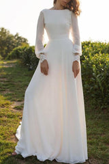Cheap Long Sleeves Crew Neck A-line Wedding Dress From 27dress