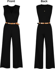 Cheap V-Neck Sleeveless Jumpsuits for Women with Belt-27dress