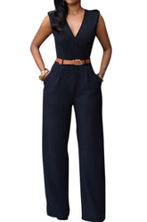 Cheap V-Neck Sleeveless Jumpsuits for Women with Belt-27dress