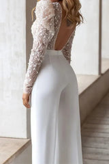 Cheap White Lace Long Sleeves Backless Jumpsuits for Women-27dress