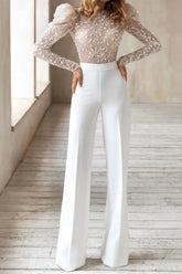 Cheap White Lace Long Sleeves Backless Jumpsuits for Women-27dress