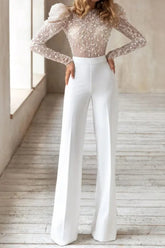 Cheap White Lace Long Sleeves Backless Jumpsuits for Women-27dress