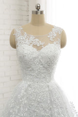 Chic A-Line Jewel Tulle Lace Wedding Dress Sleeveless Appliques Bridal Gowns with Beadings Online-27dress