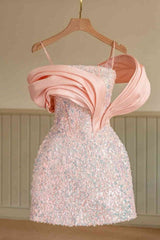 Chic A-Line Spaghetti Straps Pink Sequined Mini Homecoming Dress From 27dress