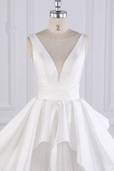 Chic Ball Gown Jewel Layers Tulle Wedding Dress White Sleeveless Ruffles Bridal Gowns Online-27dress