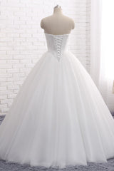 Chic Ball Gown Strapless White Tulle Wedding Dress Sleeveless Bridal Gowns On Sale-27dress