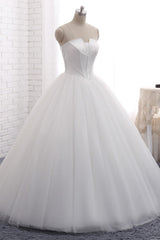 Chic Ball Gown Strapless White Tulle Wedding Dress Sleeveless Bridal Gowns On Sale-27dress