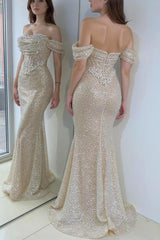 Chic Beaded Sweetheart Off The Shoulder Mermaid Long Tulle Prom Dress-27dress