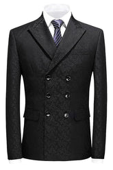 Chic Black Double Breasted Jacquard Men Suits For Prom
