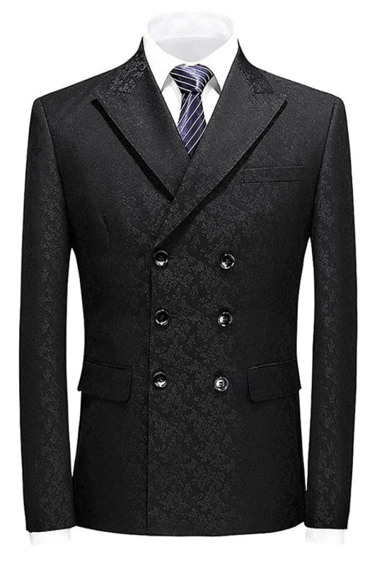 Chic Black Double Breasted Jacquard Men Suits For Prom