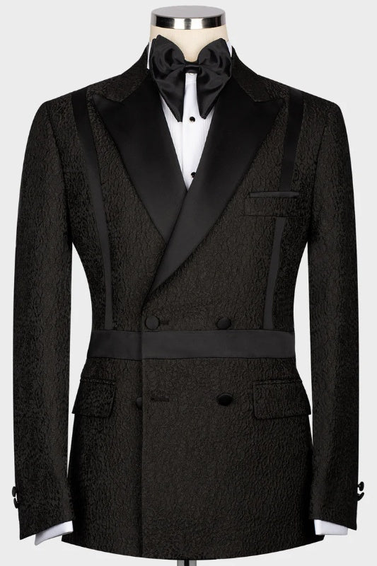 Chic Black Peaked Lapel Double Breasted Wedding Men Suits
