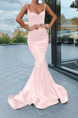 Chic Black Spaghetti Strap Sleeveless Long Mermaid Prom Dress With Pleated
