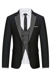 Chic Three Pieces Notched Lapel Black Business Suits For Men