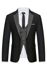 Chic Three Pieces Notched Lapel Black Business Suits For Men